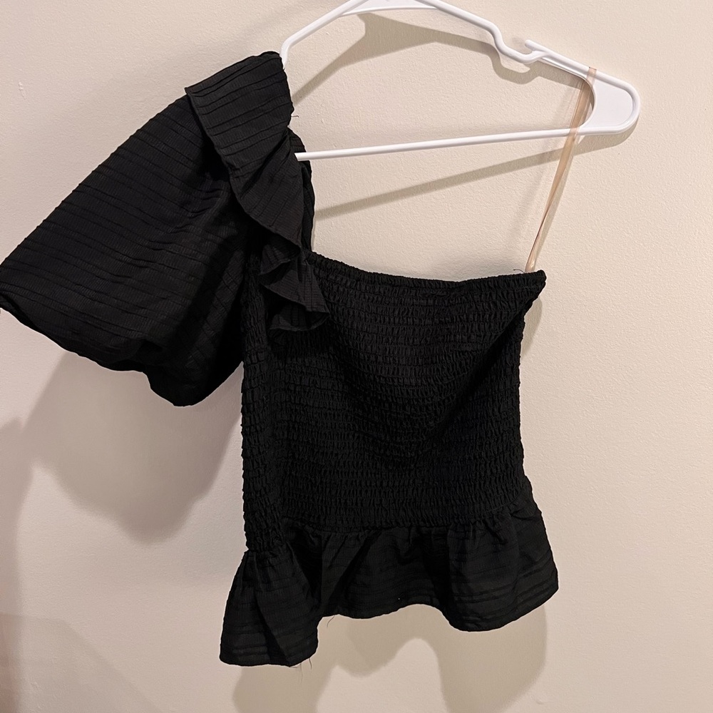 Charisma One Shoulder Black Ruffle Top